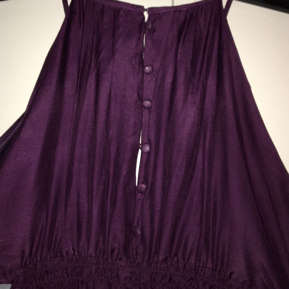 Plum A-Line Dress with Jeweled gathering - Picture 3 of 4